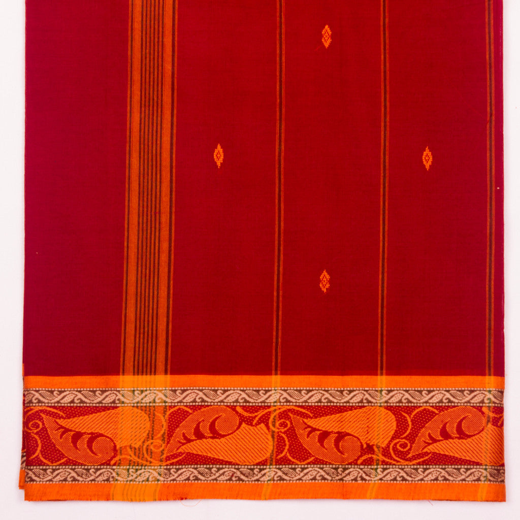 FireBrick Red Chettinad Cotton Saree