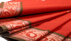 Cardinal Red Chettinad Cotton Saree